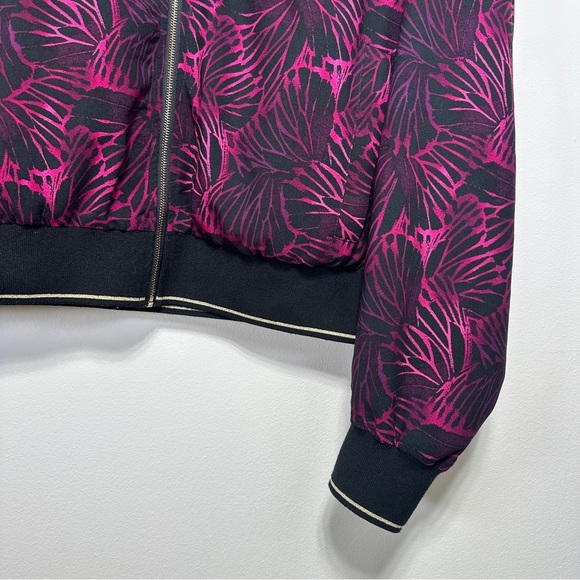 Melanie Lyne Black & Fuchsia Floral Bomber Jacket | Size 14 | Lightweight Zip-Up - Picture 4 of 10